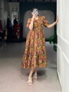 Brown Colour Organza With Floral Print Frock Exporters In India NNK4505
